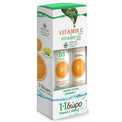 Power Health Vitamin C 1000mg & D3 1000iu Stevia 24 αναβράζοντα δισκία & Vitamin C 500mg 20 αναβράζοντα δισκία