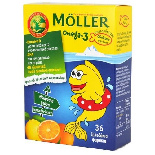 Moller's Omega-3 Ζελεδάκια Ψαράκια με Γεύση Πορτοκάλι - Λεμόνι, 36 τμχ