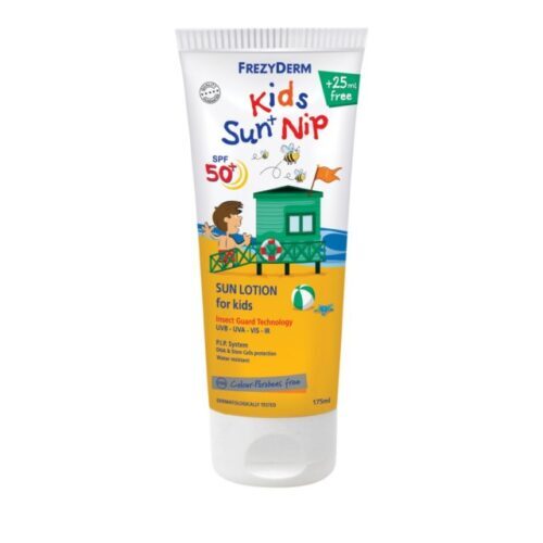Frezyderm Kids Sun and Nip SPF50+ Παιδικό Αντηλιακό με Εντομοαπωθητικούς Παράγοντες, 3+ ετών 175ml