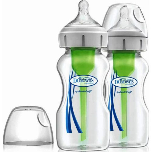 Dr. Brown's Σετ Γυάλινα Μπιμπερό Options+ Wide Neck Κατά των Κολικών με Θηλή Σιλικόνης 270ml για 0+ μηνών 2τμχ