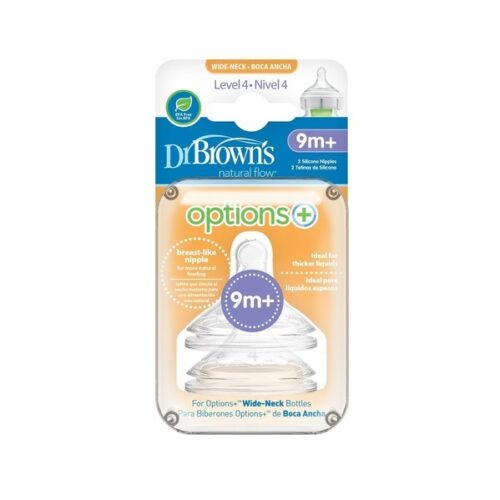 Dr. Brown's Θηλές Για Μπιμπερό Options+ Με Φαρδύ Λαιμό 9+ Μηνών 2τμχ