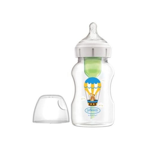 Dr. Brown's Natural Flow Options+ Πλαστικό Μπιμπερό με Φαρδύ Λαιμό 3m+ Αερόστατο με Λαγουδάκι 330ml